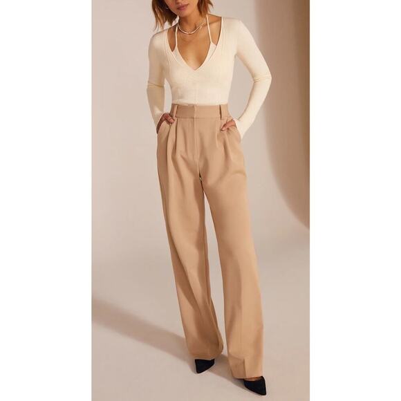 Favorite Daughter The Favorite Pant Beige Pleated Wide Leg trouser High Rise 8 - Picture 4 of 15
